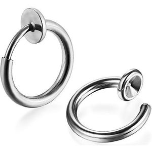 JewelryWe Schmuckanthony Clip-piercing van roestvrij staal voor dames en heren, 8 mm, kleur: zilver, goud, zwart, Roestvrij staal, Geen edelsteen