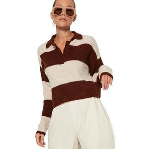 TRENDYOL Camel kleur Geblokkeerde polokraag Gebreide trui Dames Sweater, Bruin