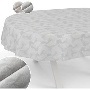 Afwasbaar stoffen tafelkleed - Lurex - Teflon-coating - Onderhoudsvriendelijk - Lotuseffect - Vlekbestendig en waterdicht - Bloemenbladeren - Ovaal - 180 x 140 cm - Afgesneden rand - Zilver