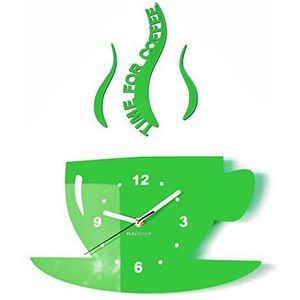 TASSE Time for coffee (tijd voor koffie) moderne keuken wandklok groen, 3D Romeins, wandklok decoratie