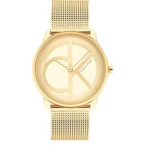 Calvin Klein 25200034 Unisex Quartz Analoog Horloge met Milanese armband van goudkleurig roestvrij staal, Lichte champagne, Armband
