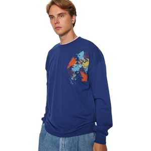 Trendyol Homme jeune Surdimensionné Basique Col rond Tricot Sweat-shirt, bleu marine, L