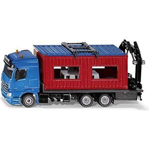siku 3556, vrachtwagen, met bouwcontainer, 1:50, metaal/kunststof, blauw/rood, met kraan voor het verwijderen van de container