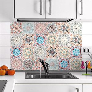 24 zelfklevende tegelstickers, tegelstickers, tegelstickers, mozaïek, wandtegels, badkamer en keuken, zelfklevende tegels, mandala, 10 x 10 cm, 24 stuks