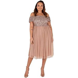 Maya Deluxe Bardot Embellished midi-jurk voor bruidsmeisjes voor dames, Blush Taupe