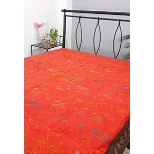 RAJRANG Bedsprei, goudkleurig, met dierenborduurwerk, dubbele maat, katoen, bedsheet