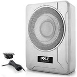 Pyle Subwoofer voor auto/marine, 20 cm, actieve subwoofer, versterkt, 600 W, met laag profiel onder zitting, met geïntegreerde versterker, subwoofer met ingangen laag en hoog, zilverkleurig