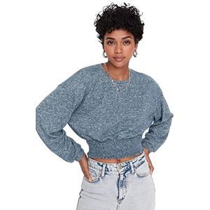 Trendyol Chemisier basique en tricot à col rond pour femme, indigo, XS