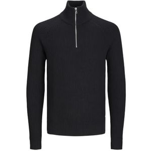 JACK&JONES PLUS Jjpannel gebreide herentrui met halve rits, Aw24 Pls, zwart.