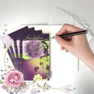 Lot 5 Cartes ""Invitation"" Fleurs Violettes Avec 5 Enveloppes Blanches 9x14cm - IV5029 P5