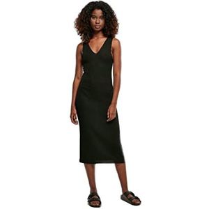 Urban Classics Midi-jurk zonder mouwen, geribbeld, voor dames, zwart.