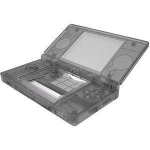 eXtremeRate Volledige vervangende hoes voor Nintendo DS Lite, transparante beschermhoes voor Nintendo DS Lite draagbare console met reserveknop, console niet inbegrepen, Transparant zwart
