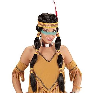 Widmann wdm93332 Indianenpruik Squaw met hoofdband voor hoofd en veer, zwart, één maat