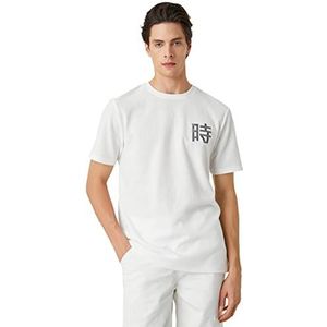 Koton T-shirt brodé à manches courtes et col rond pour homme, Écru (021), S