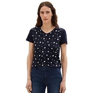 TOM TAILOR 1037404 T-shirt voor dames, 32821 - Design kleine bladeren marineblauw