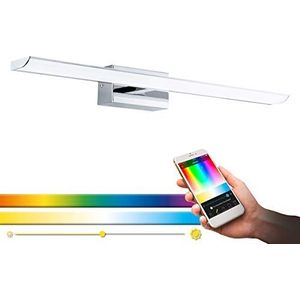 EGLO Connect Tabiano-C Led-wandlamp, 1 lichtpunt, led-spiegellamp van staal en kunststof in chroom, wit, badkamerlamp met kleurtemperatuurverandering, warm - koud, RGB, dimbaar, IP 44, L: 60,5 cm