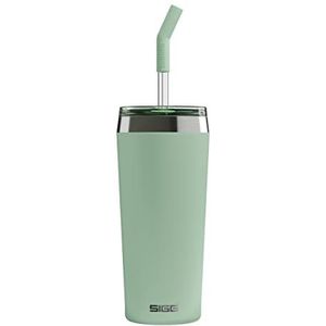 SIGG - Thermosbeker - reisbeker Helia Milky Green - met duurzaam glazen rietje en reinigingsborstel - waterdicht - BPA-vrij - roestvrij staal 18/8-0,45 l