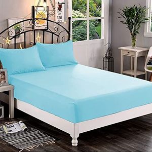 Elegant Comfort Premium hotelkwaliteit hoeslaken 1500, zachte microvezel, diepe zak tot 40,6 cm, kreuk- en kleurecht, tweepersoonsbed, turquoise