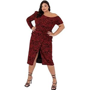 Lovedrobe Dames split jurk dames jurk plus size dames lange mouwen ronde hals jurk glitter rood 48, Rood