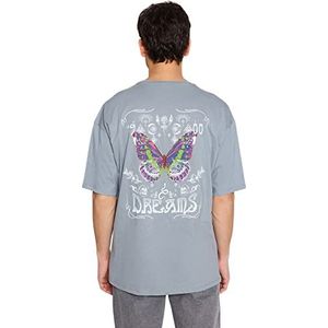 Trendyol Oversized gebreid T-shirt met ronde hals voor heren, grijs., M
