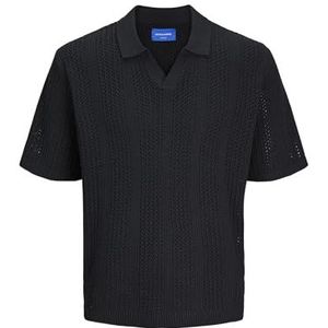 Jack & Jones Jortaormina Knit Ss Polo Ln Poloshirt voor heren, zwart.
