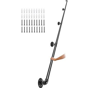 VEVOR Trapleuning voor wandmontage, 3,96 m, leuning, koolstofstaal, leuning, metaal, draagkracht 200 kg/buis, leuning in 4 buizen, 32 mm, 5 wandhouders voor kinderen, ouderen, binnen en buiten