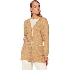 Trendyol Cardigan - Bruin - Regular Fit Dames Sweater (1 stuk), Kameel., L