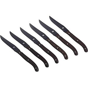 LAGUIOLE - LAGUIOLE Set van 6 steakmessen - Wengé hout - Zwart lemmet - Roestvrij staal