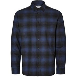 SELETED Heren Slhslimowen Flanellen Overhemd Ls Noos Sky Captain/Geruit: Washed, XL, Sky Captain/Geruit: Washed