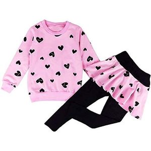 Kinderkledingset - Lang en warm bovenstuk - T-shirt + rok - Hartvormige outfits, 1 - Roze