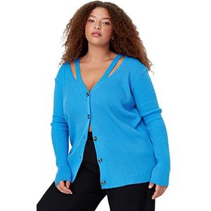 Trendyol Effen vest met dubbele rij knopen, grote maat, sweatshirt voor dames (1 stuk), Blauw