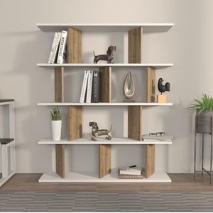 Élégant livre, blanc et noyer, 120 x 141 x 24,6 cm, 100% mélamine, épaisseur 18 mm, parfait pour la décoration moderne de la maison et du bureau