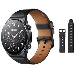 Xiaomi Watch S1 sporthorloge met leren band en siliconen, saffierglas, frame van staal, GPS, waterdicht, gezondheidstracker, inclusief oefeningen, lange batterijduur, Nederlandse versie, zwart