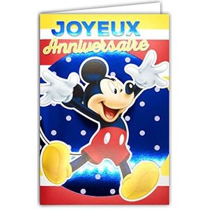 Disney Micky Mouse Card Happy Birthday blauw glanzende envelop rood Vrolijk springen binnen geïllustreerd schild Bravo Super 1 jaar meer strepen vrienden jongens kinderen 170176
