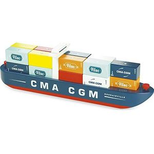 Vilac groot houten containerschip CMA CGM - handgemaakt - 40cm Lang