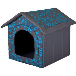 Hobbydog Hondenbed / kattenbed in de vorm van een hondenhok, motief blauwe bloemen