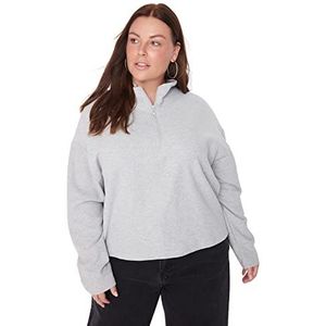 Trendyol Sweatshirt met overhemdkraag, effen, grote maat, trainingspak, dames, grijs, XXL, grijs.