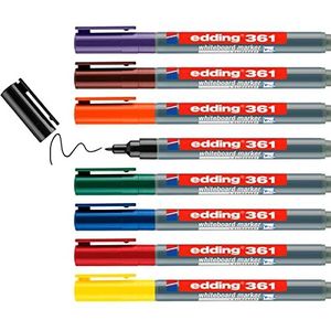 edding 361 whiteboardmarker set - diverse kleuren - 8 whiteboardstiften - ronde punt 1 mm - boardmarker uitwisbaar - voor whiteboard, flipchart, magneetbord, prikbord, memobord - navulbaar