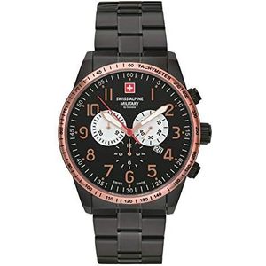 Swiss Alpine Military Grovana Herenhorloge, chronograaf, roestvrij stalen armband, 10 ATM, Black Ip/zwart/roze - 9187sam, armband