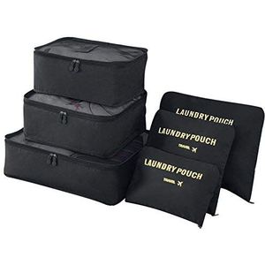 Vicloon Bagageorganizer voor op reis, complete set met verschillende inpakkubussen, waterdicht, reistassen, organizer, koffer van nylon, zwart