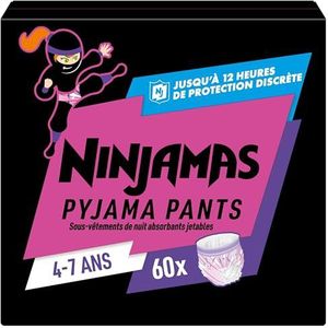 Pampers Ninjamas luierbroekjes voor bedplassen, maat 4-7 jaar (17-30 kg), 60 absorberend wegwerpondergoed, meisjes, bescherming tegen lekken de hele nacht
