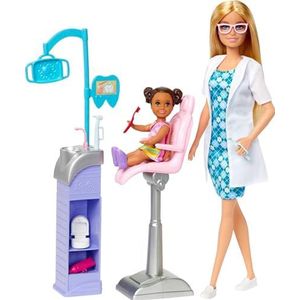Barbie Carrières - Playset Barbie tandarts, blonde en kleine patiëntenpop, station en tandartsinstrumenten en vele accessoires, speelgoed voor kinderen, 3 jaar, HKT69