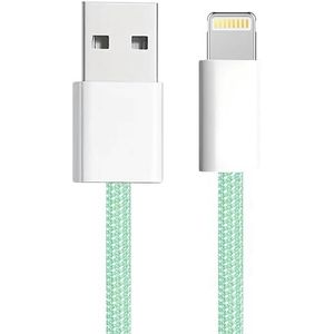 APM Lightning-kabel, 600402, MFI-gecertificeerd voor Apple-apparaten, oplaadkabel en synchronisatiekabel, USB A-stekker en Lightning MFI-stekker, smartphone en tablet, 1 m lang, mint