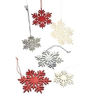 HEITMANN DECO Kerstversiering houten sneeuwvlokken om op te hangen, kerstdecoratie, 24 stuks, rood, grijs, natuur