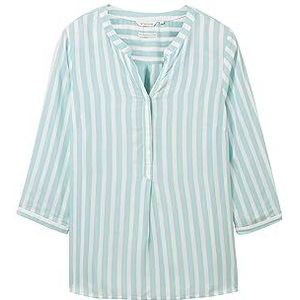 TOM TAILOR Damesblouse in grote maat met strepen en borstzakken, 32606 - Teal Offwhite Vertical Stripe, 50/plus size, 32606 - Teal Offwhite Vertical Stripe