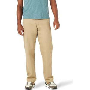 LEE Men's Total Freedom Stretch Relaxed Fit Flat Front Pant, Khaki, 33W x 34L