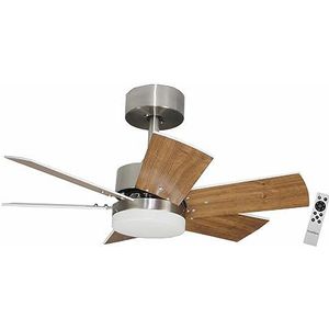 Arenal DC plafondventilator met DC-motor, afstandsbediening, 75 cm Ø, 6 vleugels, donker eiken / licht eiken, 3 tinten LED-licht, behuizing nikkel