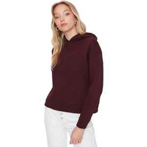 Trendyol Hoodie Uni Standard Dames trainingspak, Bordeaux, S, Bordeaux