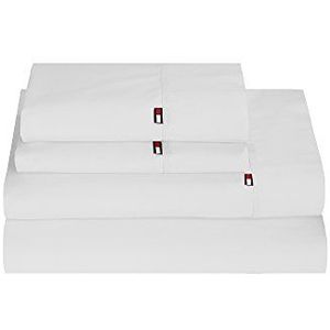 Tommy Hilfiger Signature Effen beddengoedset met 200 draden - 1 laken, 1 hoeslaken en 2 kussenslopen, kingsize bed, 100% katoen (grijs)
