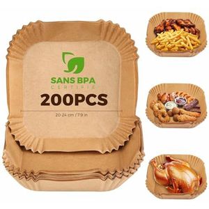 Airfryer bakpapier, 200 stuks, 20 x 20 cm, bakpapier, BPA-vrij, wegwerp, anti-aanbaklaag, olievrij, voor 5-8 liter olievrije friteuses